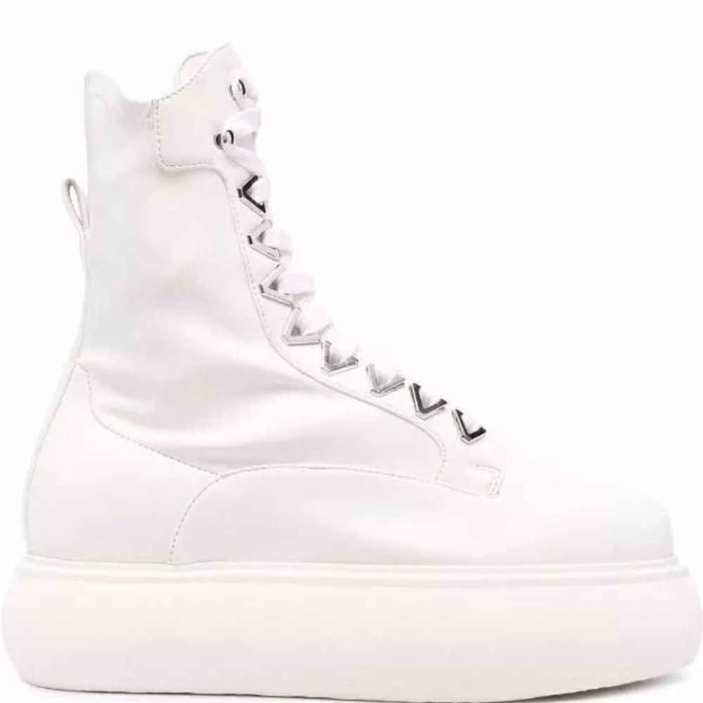 The Attico Women's White Selene Platform Leather Combat Boots SZ 37.5 NWT $1248
